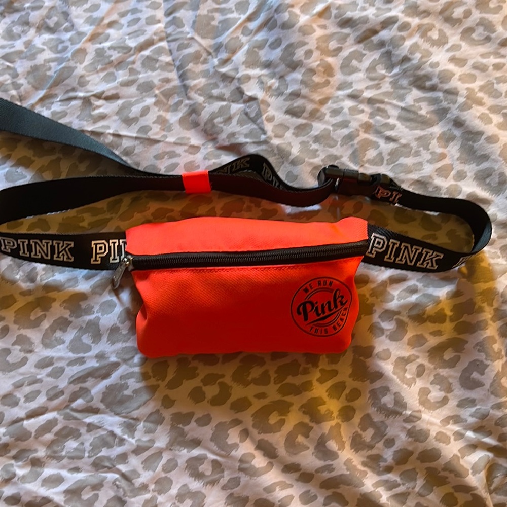 PINK fanny pack + koozie
